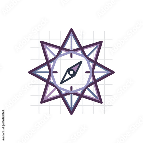 vector of a compass rose with a central compass on a grid, symbolizing navigation, direction, and strategy.