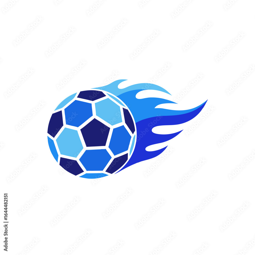Obraz premium vector of a soccer ball with blue flames, dynamic sports game icon