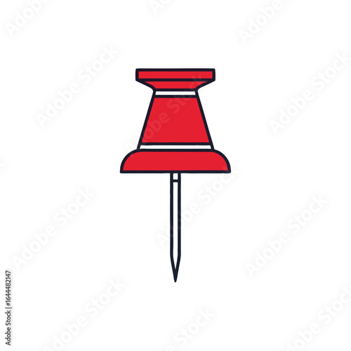 vector of a red thumbtack or pushpin, office supply stationery icon