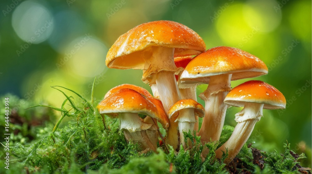 Fototapeta premium A vibrant field teeming with life, featuring a group of mushrooms surrounded by a diverse range of colorful flowers and green foliage