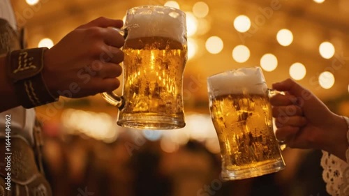 Oktoberfest Toast: Celebrating with Beer Mugs in Traditional Bavarian Attire