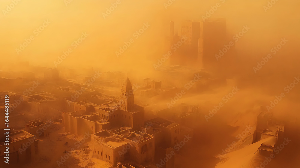 Fototapeta premium City covered in sandstorm haze