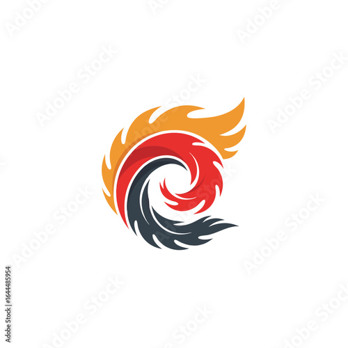 vector of abstract fire flame swirl in red orange and black colors