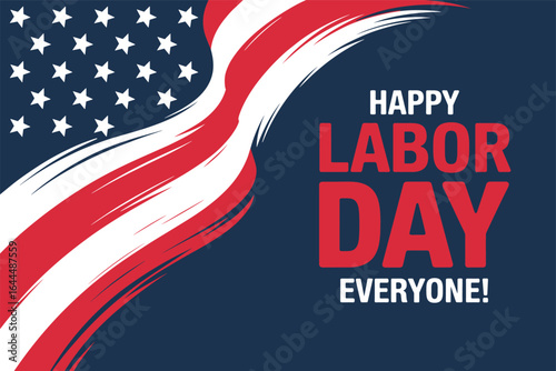 Waving American flag combined with Labor Day wishes against a blue background conveys patriotic sentiment