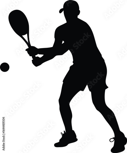 Male Tennis Player Silhouette Vector Isolated on Transparent Background – Dynamic Sport Action, Athlete Ready to Strike, Black Outline.