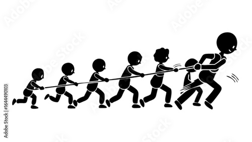 Teamwork collaboration leadership pulling rope competition tug of war vector illustration business concept success