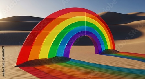 Fototapeta Naklejka Na Ścianę i Meble -  Rainbow over the desert landscape, vibrant colors and surreal scenery with dunes