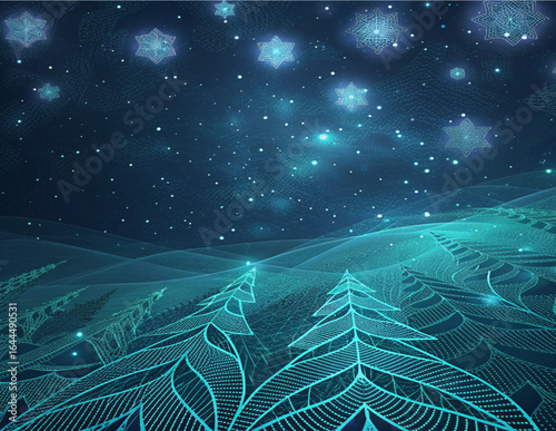 Futuristic Digital Technology Wave Grid Background with Glowing Particles in Space


