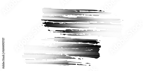 Glitch distorted grunge layer . Noise destroyed texture . Trendy defect error shapes . Overlay grunge texture . Distressed effect .Vector shapes with a halftone dots screen print texture.