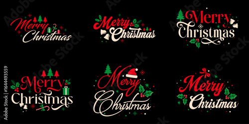 Merry Christmas Typography Collection. Handwriting calligraphy text Merry Christmas set. Merry Christmas handwriting inscription set. Usable for banners, greeting cards, gifts, decoration, vector