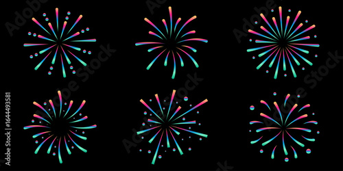 New year party celebration fireworks vector collection. Multi Color firework vector. Set of colorful firework design. Featuring Colorful Fireworks and Festive Explosions. Event Illustrations design