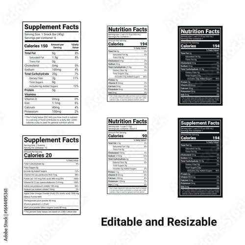 Supplement Facts and Nutrition Facts Template, Vitamin Facts Template