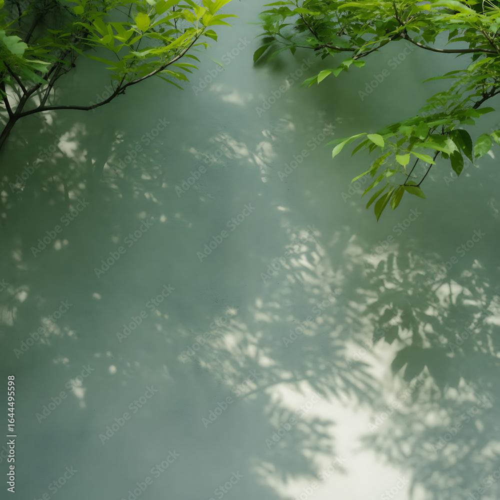 Fototapeta premium Lush green leaves of a tree are beautifully reflected in the clear, still water of a forest lake under a summer sky