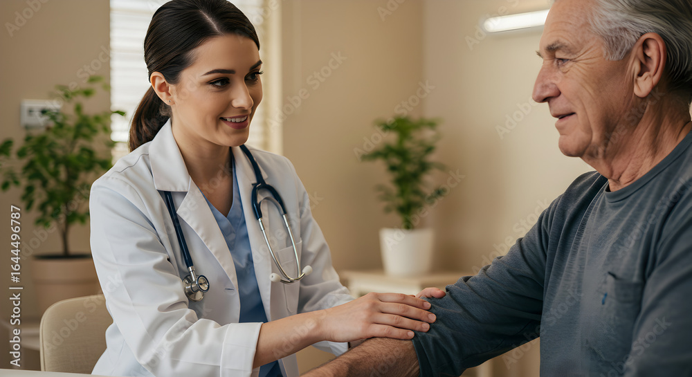 Fototapeta premium Compassionate Doctor Examining Senior Patient at Home