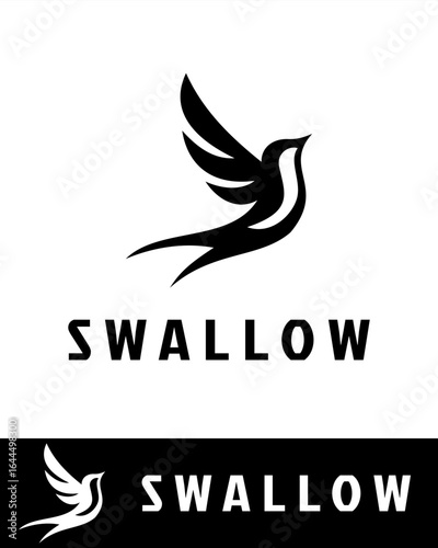 Elegant and minimalist black swallow logo with sleek, stylized wings, symbolizing freedom, grace, and speed