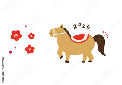 年賀状素材午と梅のシンプルなイラスト
