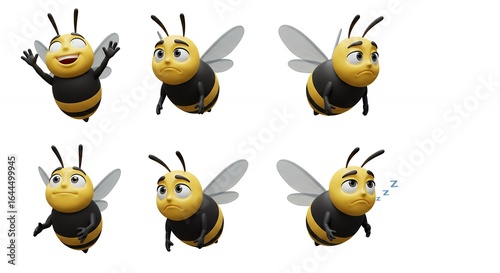 Cartoon bee illustrations different expressions