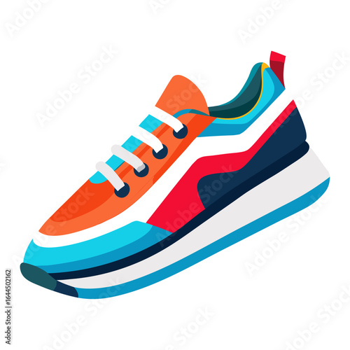 A modern, multi-colored sneaker with vibrant blue, orange, red, and white segments. This stylish shoe icon is ideal for e-commerce, fitness, sports, and fashion-related digital content.