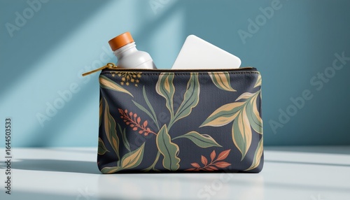 reusable zip pouch mockup with travel kit, daylight