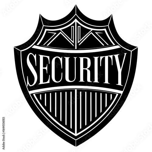 Illustration of a shield with the word security, representing protection isolated on white background