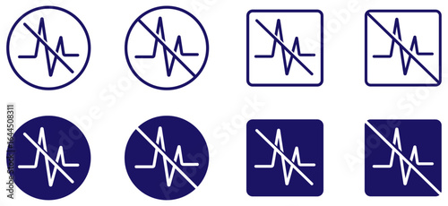 Noise reduction icon set. ANC system sign and symbol icon set in blue color. Vector illustration. Symbol indicating the noise cancellation system used in headphones and hi-fi devices. Sound reduction 
