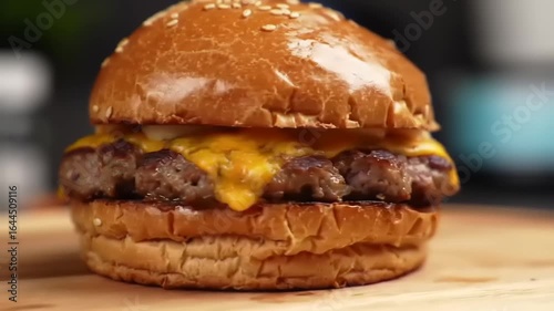 Wallpaper Mural Juicy Cheeseburger on Wooden Board. Torontodigital.ca