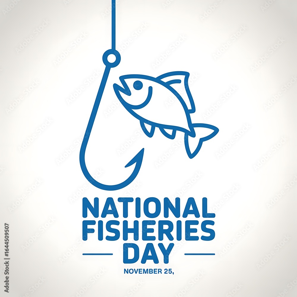Obraz premium National fisheries day celebration with fish hook and fish icon