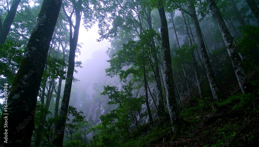 Naklejka premium Misty forest canopy viewpoint