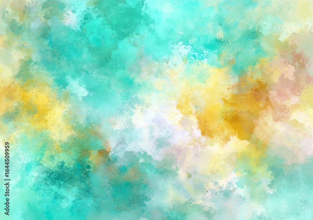 Fototapeta premium An abstract design featuring green pastel watercolor stains is set against a textured watercolor paper background ideal for templates and invitation cards