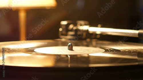 Vintage record player in action