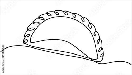 delicious Gujiya continuous one line drawing, Indian Sweet (Gojiya) Icon In Stroke Style, Russian dish dumplings food illustration.
