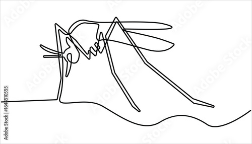 Dengue mosquito continuous one line drawing, continuous Dengue mosquito. mosquito drawn in one line. single line vector illustration, outline pro vector illustration.