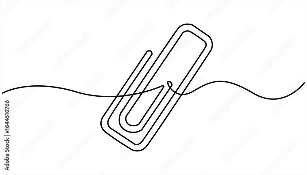 Obraz premium Continuous one line drawing of Paper clip. Single line drawing illustration of Metal paper clip, Sketch, Paper clip, Doodle line illustration. Realistic paper clip concept vector art.