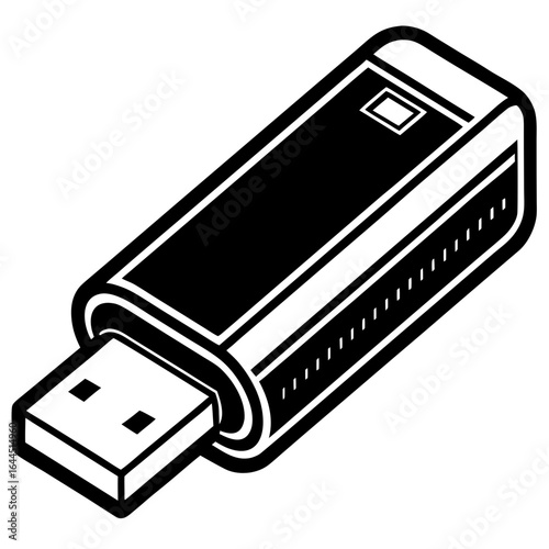 Vector art of a black and white illustration of a usb flash drive with a handdrawn outline effect, isolated on a white background