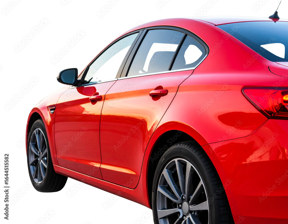 Side View of Sleek Red Sports Car with Glossy Finish, Isolated PNG Side View of Sleek Red Sports Car with Glossy Finish, Isolated PNG