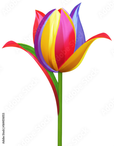 Vibrant Multi-Colored Tulip on White Background, transparent background png