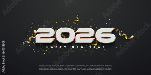 Simple and clean design Happy New Year 2026. with simple numbers and a sprinkling of festive ornaments. New Year Celebration 2026.