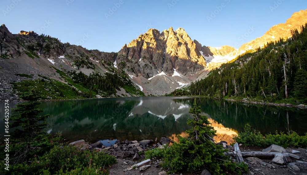 Obraz premium Mountain lake sunrise reflection