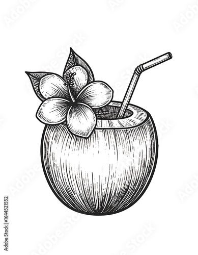 Hand-drawn coconut cocktail drink