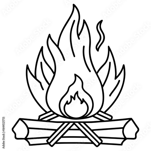 Campfire with burning logs isolated on white background