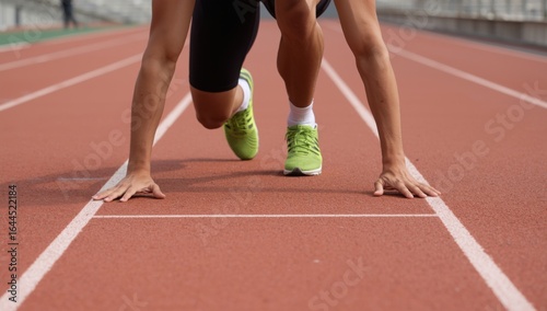 Athlete at the starting line ready to run a race on a track