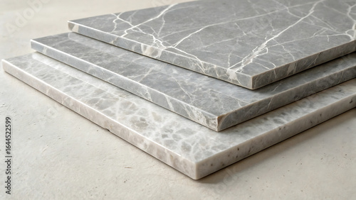 Schilderij op canvas Elegant Marble Slabs with Natural Veining in Subtle Gray Tones Perfect for Moder