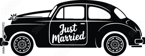 Elegant vintage car "Just Married" wedding celebration