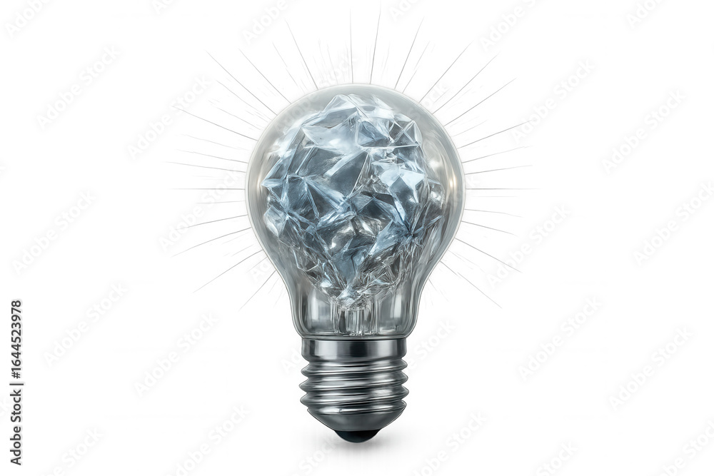 Crystal diamond light bulb shining on a transparent background, representing innovation, ideas, and creativity Crystal diamond light bulb shining on a transparent background, representing innovation, ideas, and creativity