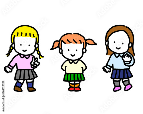女の子グループ　制服イラスト
