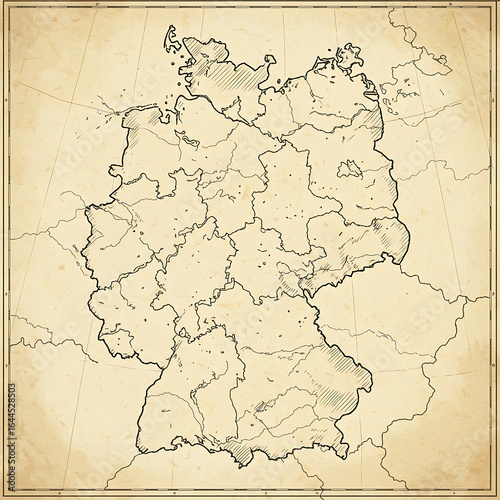 Old German map with labeled borders