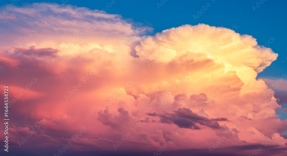 Fototapeta premium Pink and Yellow Cloud Explosion in a Blue Sky