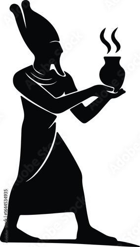 Illustrator Ancient Egyptian priest presenting offering silhouette vector
