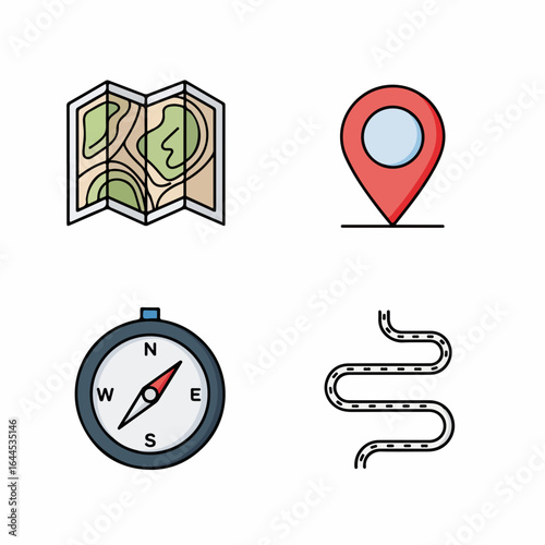 Navigate your journey with essential travel icons map compass location route discovery adventure planning
