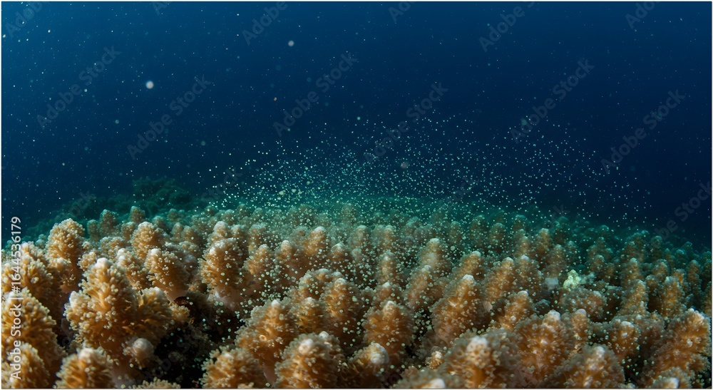 Fototapeta premium Coral Spawning Event Indonesia Reef Reproduction Marine Biology Underwater Macro Photography